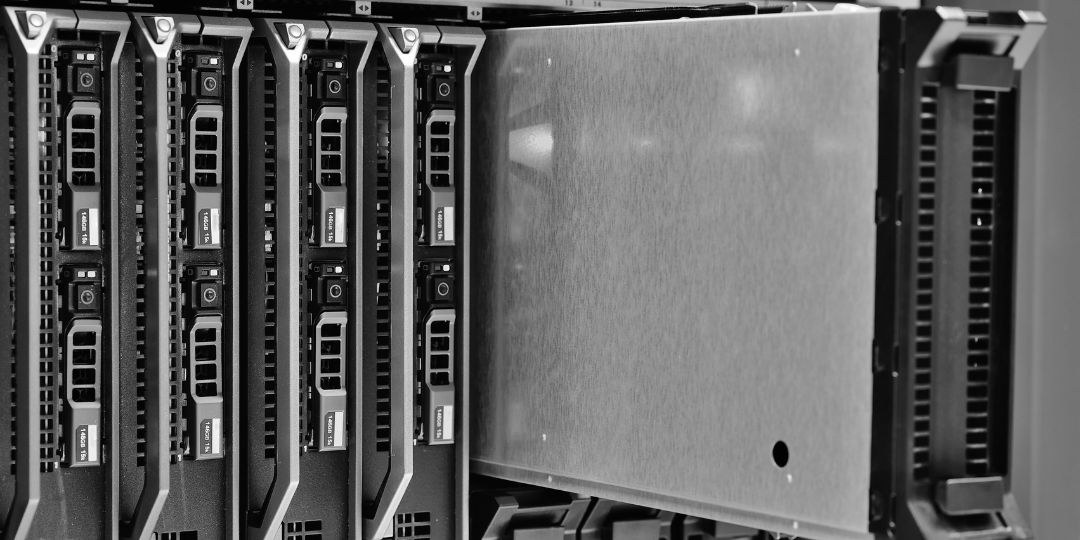 network and server rack with physical storage drives