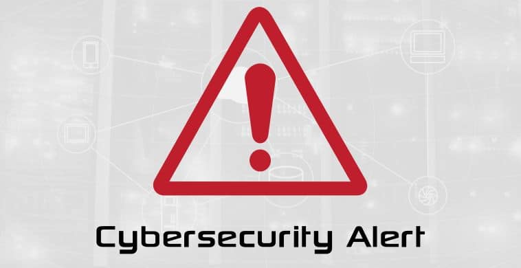 cybersecurity alert with red alert triangle